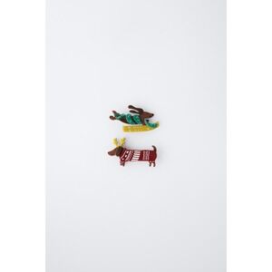 ZARA 2pc‎ Reindeer Dachshund Hair Clips Acrylic Christmas Holiday Puppy Barrette